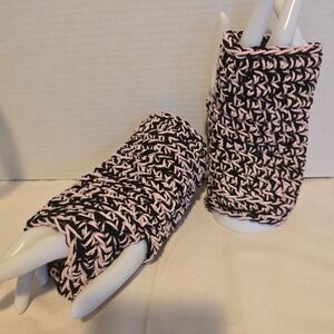 Pink and Black Crochet Women's Fingerless Gloves